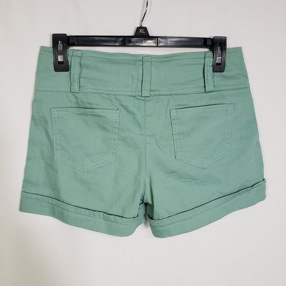 2Sable Womens Shorts Size Medium Green Denim Cuffed Mid Rise 3 Button Closure - Picture 3 of 6